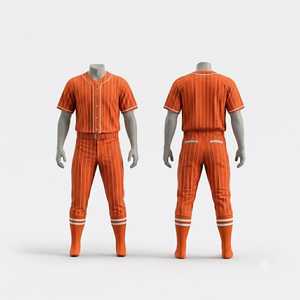 ชุดยูนิฟอร์มเบสบอลชายแบบกำหนดเอง เสื้อเจอร์ซีย์สีน้ำเงินลายทางสีเทา กางเกงลายทางสีเทา เข็มขัดสีเขียว ชุดกีฬาทีม - Product Image 4
