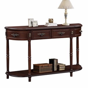Mesa Consola Moderna para Pasillo con Espejo Marrón Oscuro, Diseño Curvo en la Parte Delantera, Herrajes de Latón Antiguo, Patas Talladas, para Uso en Hoteles - Product Image 2