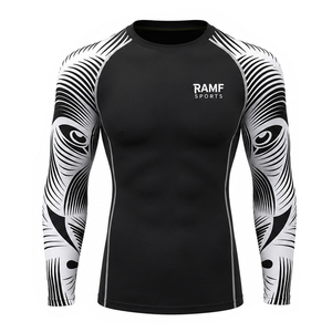 เสื้อรัดกล้ามเนื้อพิมพ์ลายทั้งตัวสำหรับ MMA BJJ แห้งเร็ว ทรงเข้ารูป ผลิตจากโพลีเอสเตอร์ แขนสั้น เหมาะสำหรับออกกำลังกายสำหรับผู้ชาย - Product Image 3