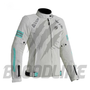 Chaqueta de Motocicleta de Malla Blanca para Mujer, Manga Larga, Transpirable, para Verano, con Detalles en Verde Azulado, Logotipo Estampado en la Parte Delantera - Product Image 6