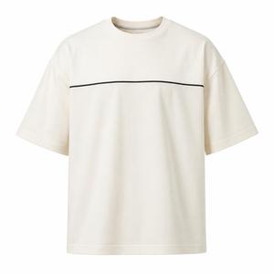 T-shirt à manches courtes pour homme, couleur claire, coupe ample, avec bordure contrastée, t-shirt oversize, col rond, coton tricoté, vêtements décontractés - Product Image 2