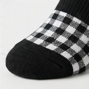 Crew <b>Socks</b> Plaid Pattern Black White Checkered Breathable Knitted Regular Style Adult Casual Wear - Product Image 6