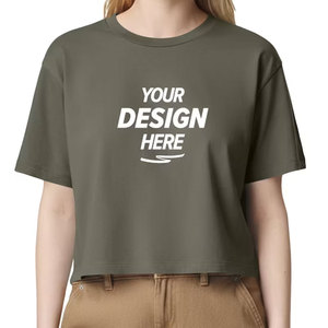 Women's <b>Crop</b> T-Shirt Solid Color Short Sleeve O-Neck Loose Fit Casual Summer <b>Top</b> 100% Cotton Jersey Cropped Tee Shirt - Product Image 4