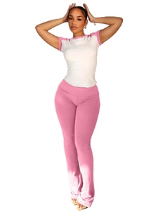 Casual Pink <b>Patchwork</b> 2 Piece Sets Women Flare Pants and Sleeve Shirt <b>Top</b> Streetwear Matching Outfit 2026 - Product Image 3
