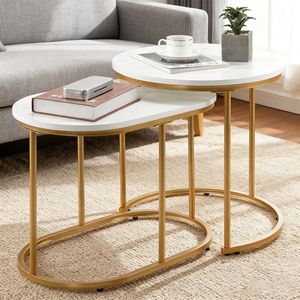 Modern Marble Look <b>Nesting</b> Coffee <b>Table</b> Set Stacking Design - Product Image 1