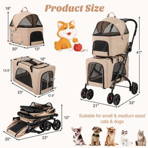 Carrito Doble para Mascotas, Plegable, 3 en 1, con 2 Compartimientos Desmontables - Product Image 5