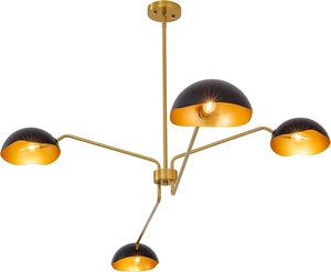 Lustre Sputnik moderne noir et or, luminaire suspendu contemporain en fer, lampe de plafond de style mid-century, lampe de luxe pour salon - Product Image 4