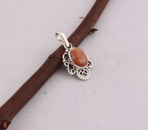 Pendentif en pierre de soleil naturelle, bijoux en argent sterling 925, pendentif en pierre précieuse scintillante fait à la main, style vintage, collier ovale en pierre de soleil - Product Image 6