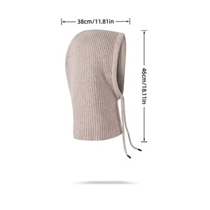 Cagoule côtelée beige avec cordon de serrage réglable, unisexe, pour adulte, couvre-tout le visage, 100 % acrylique - Product Image 3