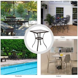 28.5 Inch Outdoor Patio Table with <b>Square</b> Glass Top and Rattan <b>Edging</b> - Product Image 4