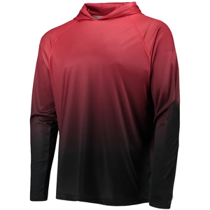Men's <b>Red</b> Gradient <b>Long</b> <b>Sleeve</b> Hoodie UPF 50 Quick Dry Polyester Pullover Fishing Shirt 2027 - Product Image 2