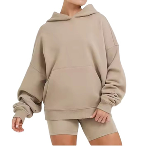 Conjunto de Sudadera con Capucha Verde para Mujer, con Bolsillo, Corte Holgado, Informal, para Todas las Temporadas, Conjunto de 2 Piezas con Pantalones Cortos - Product Image 4