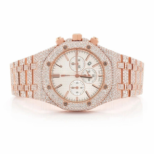 Montre chronographe de luxe en or rose entièrement sertie de moissanite pour homme, en acier inoxydable, aspect diamant, style hip-hop, logo personnalisé, quartz - Product Image 1
