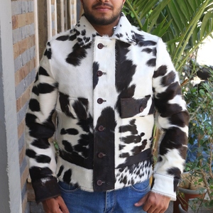 Custom Real Cow Skin Hair-On Fringe-Style Leather Jackets Handmade Western-Coat Cowgirl Style Real Cow-Skin Jackets - Product Image 1