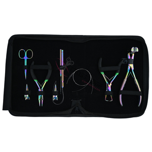 Kit d'outils tout-en-un pour extensions capillaires Rainbow avec pinces à micro-anneaux, ciseaux à doigts pour séparation et accessoires de sectionnement - Product Image 1