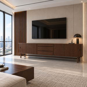 Mueble de TV de Madera Maciza con Cajones y Puertas de Almacenamiento, Moderno, para Sala de Estar, Hotel, Apartamento, Muebles para el Hogar - Product Image 4