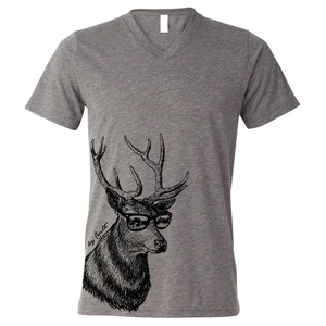 High Quality Custom <b>Men's</b> V-Neck T-Shirt Short Sleeve Cotton Jersey Printed Deer With Glasses <b>Animal</b> Pattern Casual Regular Fit - Product Image 4