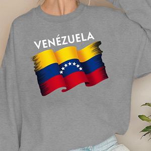 Sweat-shirts décontractés pour femmes imprimés drapeau du Venezuela, 100% polyester, col rond - Product Image 5