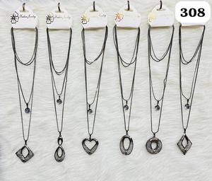 PingBling Wholesale Gunmetal Multi-Layer <b>Long</b> <b>Necklace</b> with Assorted Geometric Crystal Pendants for Women - Product Image 1
