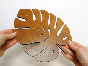 Lot de 3 feuilles de Monstera en bois pour décoration murale de style moderne feuilles en bois pour la décoration de la maison, artisanat décoratif en bois - Product Image 3