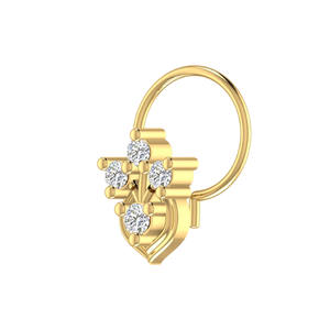 AJRETAIL Women's Ethnic 14K Gold Floral Teardrop Design 0.09ct Natural Diamond <b>Nose</b> <b>Pin</b> with GIA Certificate for Wedding - Product Image 4