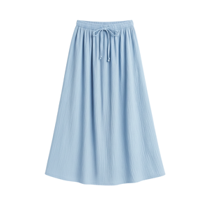 OEM ODM Women Vintage Ribbed Knit <b>Maxi</b> <b>Skirt</b> Adjustable Drawstring Waist Comfortable Fit Trendy Tassel Detail 100% Linen Bulk - Product Image 1