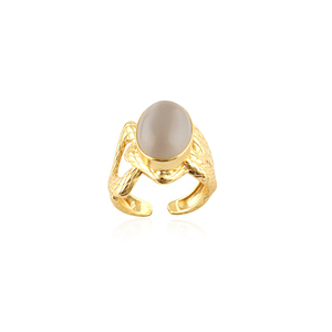 18K Gold Plated Brass Oval Cat's Eye Gemstone Adjustable Ring Vintage Trendy Fashion Jewelry Statement Fancy Ring Gift for her - Product Image 4