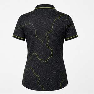 เสื้อโปโลแขนสั้นสีดำลายไลม์สำหรับผู้หญิง พิมพ์โลโก้ได้ตามต้องการ แห้งเร็ว เหมาะสำหรับกีฬากอล์ฟ - Product Image 2