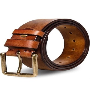 New Brown Hand Painted Stylish Men's Fashion Genuine Leather Casual Belt with Solid Changeable Antique Brass <b>Pin</b> Buckle - Product Image 6