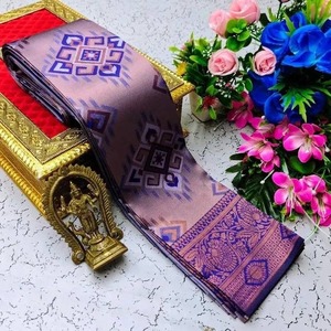 Sari Tradicional de Seda Banarasi con Borde Dorado Zari, Sari de Diseñador para Bodas Indias, Sari Étnico para Fiestas - Product Image 1