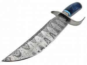 Herramienta Utilitaria de Acero de Damasco Hecha a Mano con Guardacuchillas Curvo Sub-Hilt y Mango de Resina Azul - Product Image 3