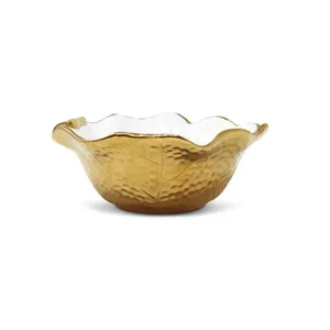 Bol de service en céramique en forme de fleur avec bordure incrustée d'or, fait main, style glamour, pour les fêtes - Product Image 4