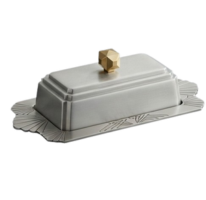 Plateau à fromage moderne de haute qualité pour la cuisine, plats de service de table avec couvercle, plat à beurre en métal argenté - Product Image 5