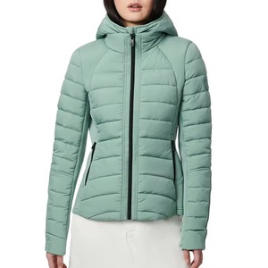 Chaqueta Acolchada con Capucha para Mujer, Color Verde Menta, Manga Larga, Cierre de Cremallera, Abrigo Acolchado Cálido para Otoño - Product Image 1
