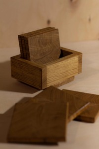 Elegant Handmade Wooden Coaster Set With <b>Storage</b> Stand Natural Wood <b>Table</b> Protection For Dining Area Customized Shape Natural - Product Image 4