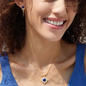 Boucles d'oreilles rétro pour femmes en argent 925 avec lapis-lazuli et diamant rond brillant cultivé en laboratoire (couleur G) pour un usage quotidien - Product Image 5