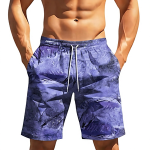 Men's Double <b>Layer</b> Polyester/Cotton Board Shorts <b>Mid</b> Waist Drawstring Breathable Quick Dry Pockets Casual Swimwear Sublimation - Product Image 2
