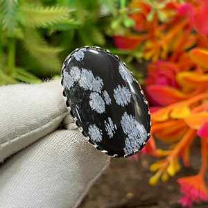 Snowflake Obsidian Oval Cut <b>Silver</b> <b>Ring</b> Bohemian Handmade <b>Statement</b> Gemstone Jewelry IGI Certified All Size Gift for Her - Product Image 4