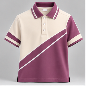 Camiseta de Manga Corta para Hombre, con Bloques de Color, de Algodón Transpirable, Tejida, Color Beige Vino, Estilo Casual con Cuello - Product Image 1