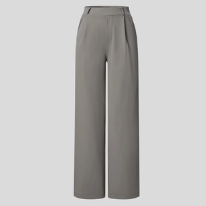 Pantalones de Mujer de Cintura Alta, Color Sólido, Tejido de Algodón, Pierna Ancha, Largos, Sueltos, con Dos Bolsillos Laterales - Product Image 2