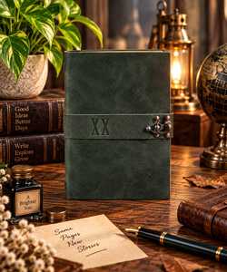 Handmade Green Genuine Leather Hardcover Journal Rustic Vintage Notebook <b>Travel</b> <b>Diary</b> 7x5 Inch Writing Bulk - Product Image 2