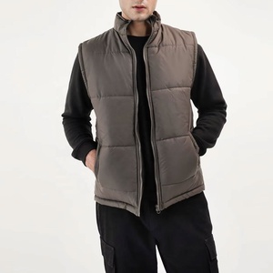 Men's Hooded Puffer Vest Polyester Windproof <b>Zipper</b> Closure Casual Winter <b>Jacket</b> <b>with</b> Side <b>Pockets</b> - Product Image 2