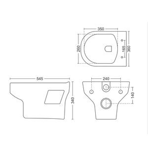 Inodoro suspendido de cerámica blanca de alta resistencia, diseño moderno tipo Kortik, 545x360x340mm, sanitario para baño comercial. - Product Image 6
