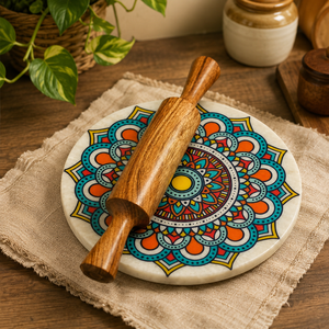 Falah International Premium Chakla Belan Marble Wooden <b>Kitchen</b> Rolling Pastry Board Handmade Eco Friendly Durable Chakla Belans - Product Image 1