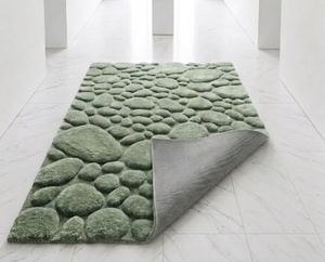 Tapis moderne à motif galets bleus, rectangulaire, en polyester tufté et moelleux, avec envers en LATEX pour salon - Product Image 4