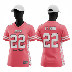 Camiseta de Fútbol Americano para Mujer, 180 GSM, Malla de Poliéster Transpirable, Paneles con Franjas Verdes y Doradas en las Mangas, Logotipo Personalizado en Tela Tackle Twill - Product Image 3