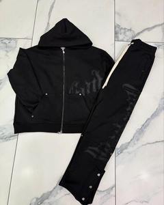 Conjunto Deportivo de Moda Hip Hop, Sudadera con Cremallera y Parches de Letras, Pantalones Deportivos Holgados, Conjunto de Dos Piezas para Hombre y Mujer - Product Image 5