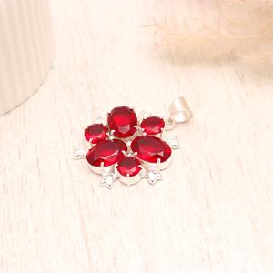 925 Sterling Silver Red Garnet Floral Pendant, Multi Stone Cluster Flower Design, Natural Garnet Gemstone <b>Necklace</b> Jewelry for W - Product Image 4