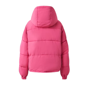Pink Hooded Puffer Jacket Unisex <b>Winter</b> <b>Coat</b> <b>Thick</b> Insulated Eco-friendly Cotton Filled Casual Wear Zipper Closure Solid Color - Product Image 3