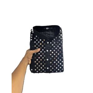 DISEÑADOR ALGODÓN SECUENCIA BORDADO TRABAJO HOMBRE KURTA PIJAMA NEGRO Achkan Bandhgala Sherwani - Product Image 1